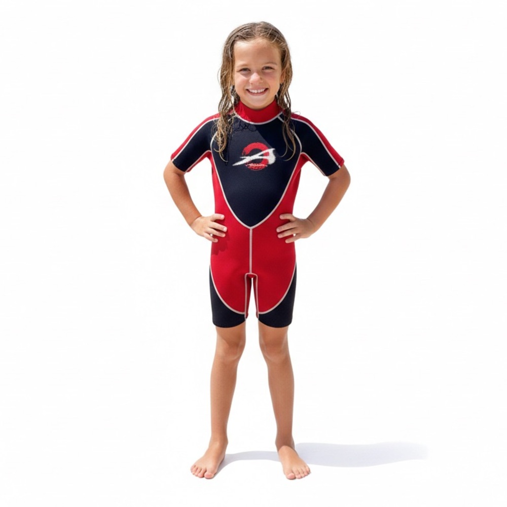 Attitude Red Black Shorty Wetsuit Youth Medium 10-12 Years Swim Surf Water
